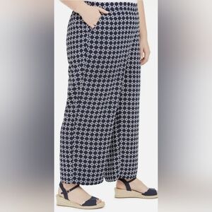 Charter Club pull on flat front wide leg navy blue tyler tile print size XL